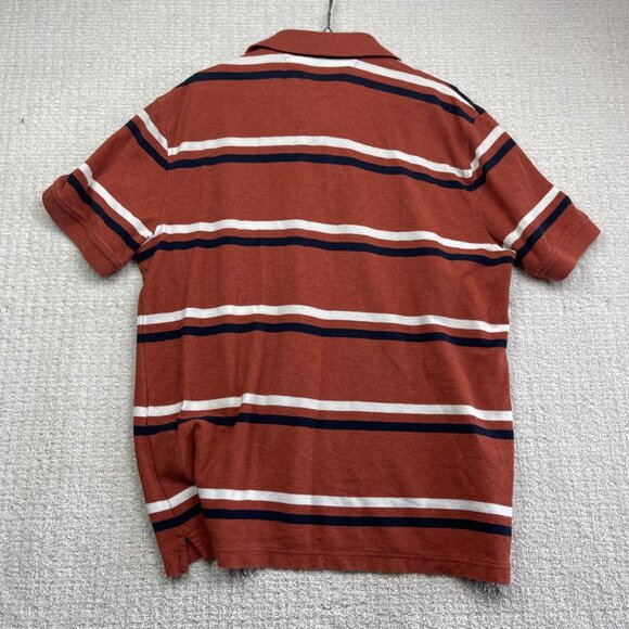 Tommy Hilfiger Performance Pique Polo Shirt Men orange Striped Golf /Tennis Read - Picture 12 of 16